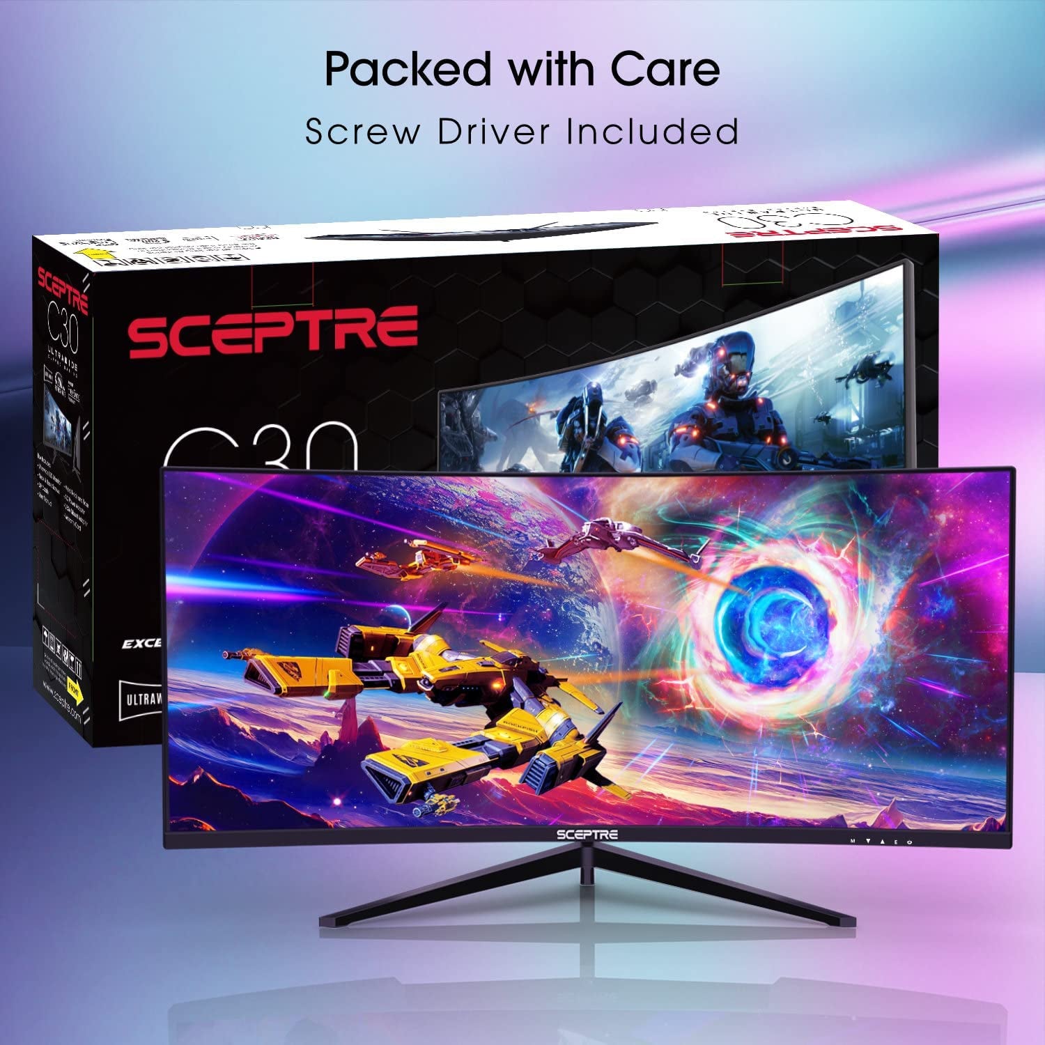 30-Inch Curved Gaming Monitor 21:9 2560X1080 Ultra Wide/ Slim HDMI Displayport up to 200Hz Build-In Speakers, Metal Black (C305B-200UN1) | 30 Va 1800R Curved 2560X1080 Panel, up to 200Hz, 3×Hdmi plus Displayport, 2×3W Speakers, 5Ms, Vesa 75X75