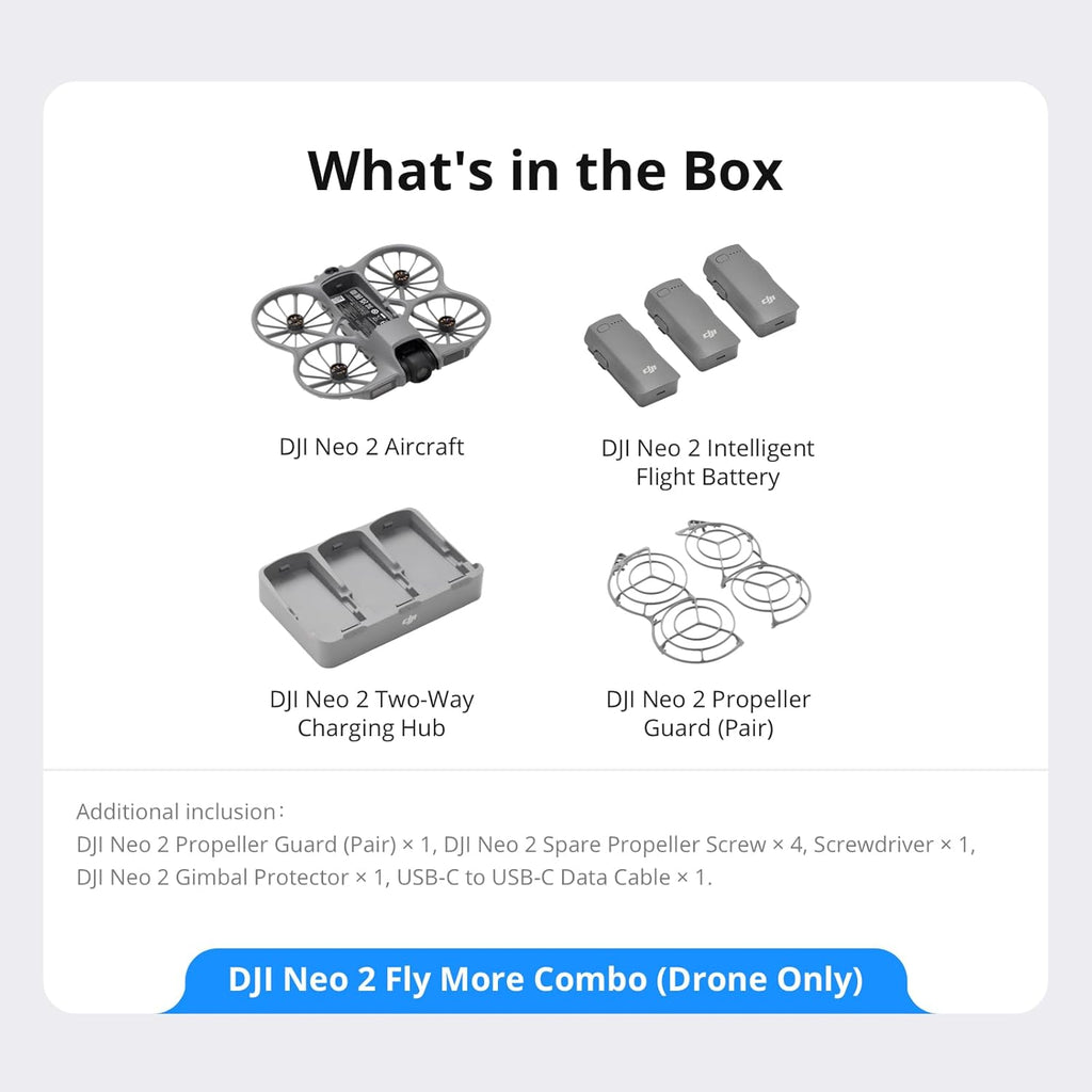 DJI Neo 2 Fly More Combo (Drone Only), 4K Drone with Camera | Palm Takeoff & Landing, Gesture Control, Activetrack, Omnidirectional Obstacle Sensing, 3 Batteries