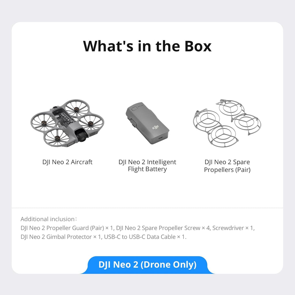 DJI Neo 2 (Drone Only), Lightweight 4K Drone with Camera | Palm Takeoff & Landing, Gesture Control, Activetrack, Omnidirectional Obstacle Sensing